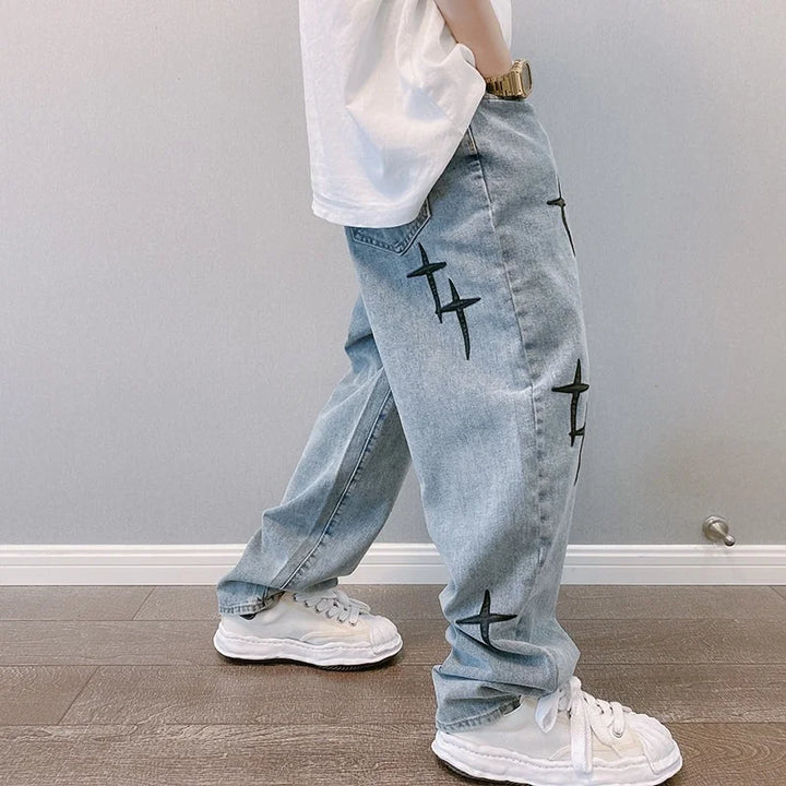 Printed American Baggy Wide Leg Jeans