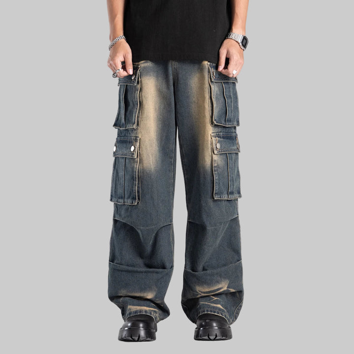 Washed Multi Pockets Vintage Baggy Jeans