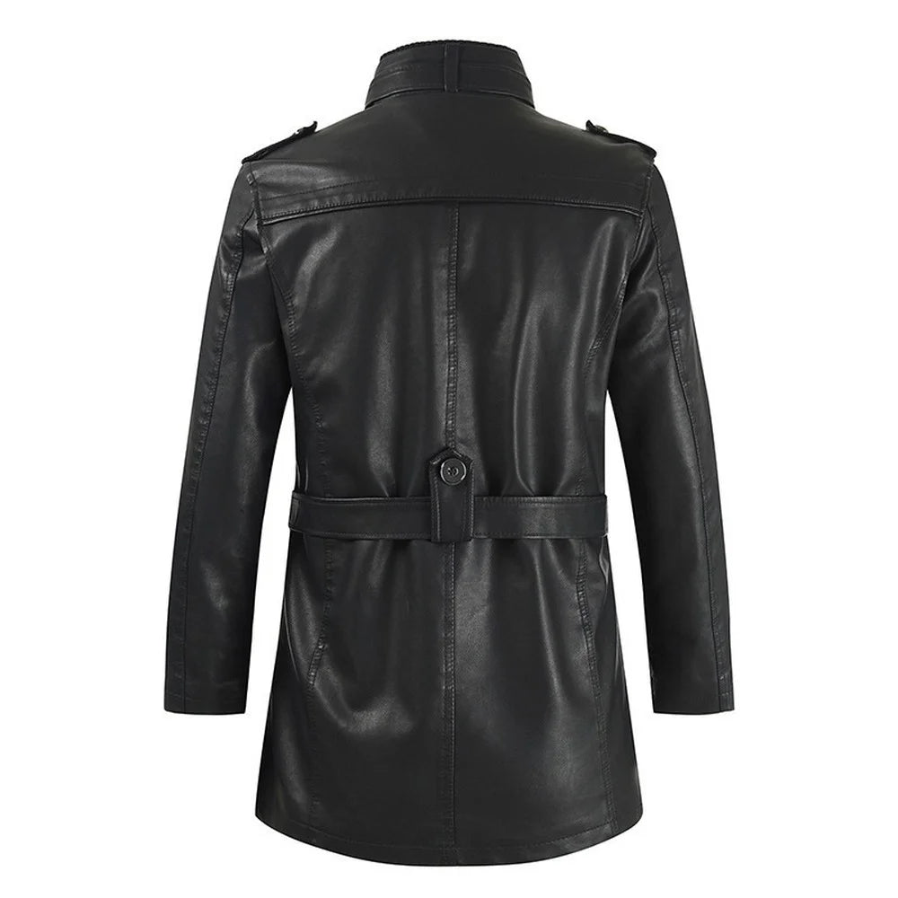 Thick Fleece-lined Leather Winter Coat