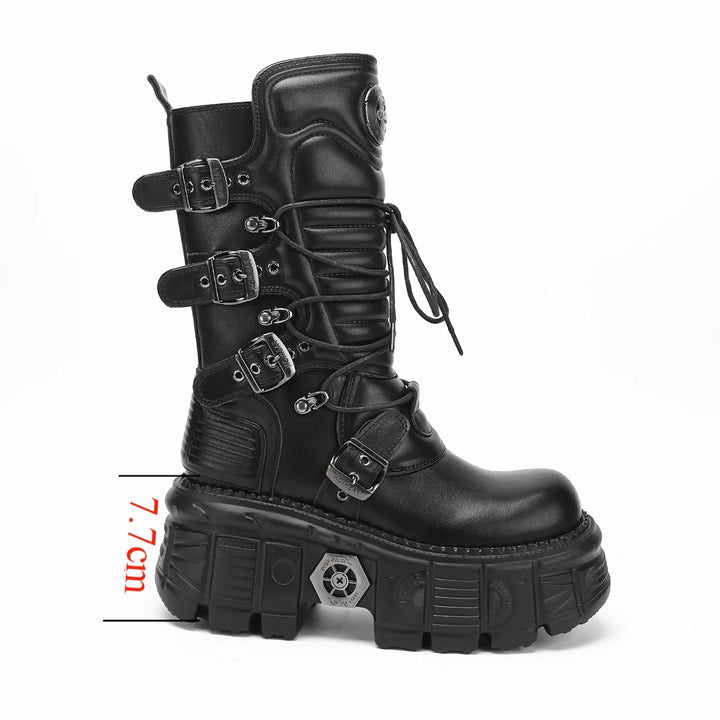 Edgy Bold Punk Platform Mid - Calf Boots