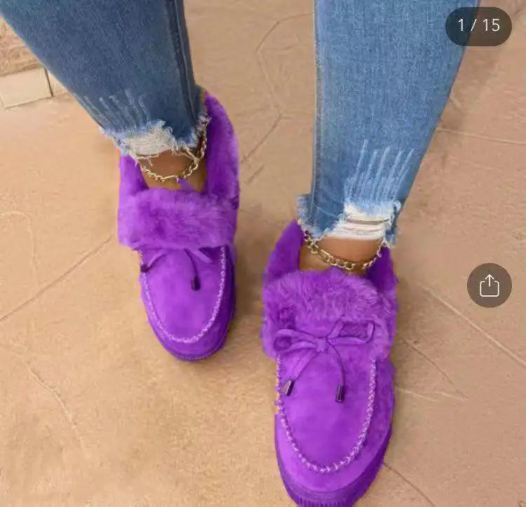 Warm Solid Color Furry Cotton Winter Footwear