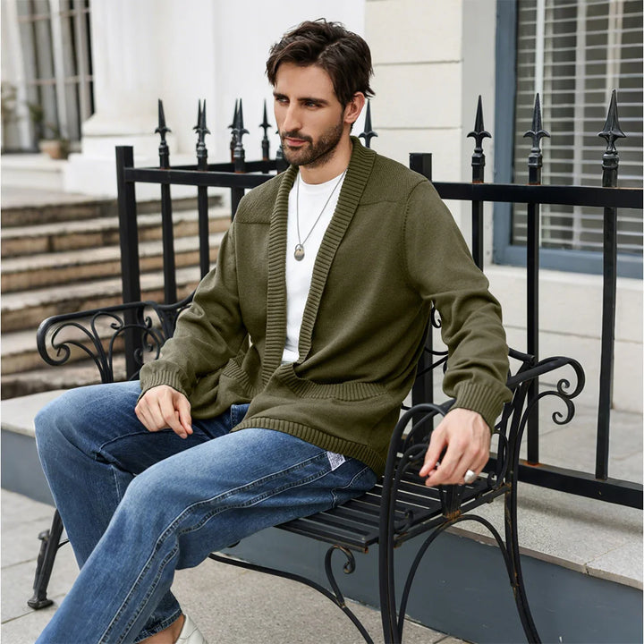 Classic V-Neck Solid Color Knit Cardigan