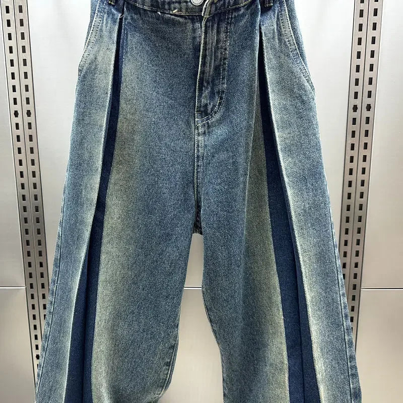 Korean Streetwear Patchwork Oversized Drop Hem Jeans