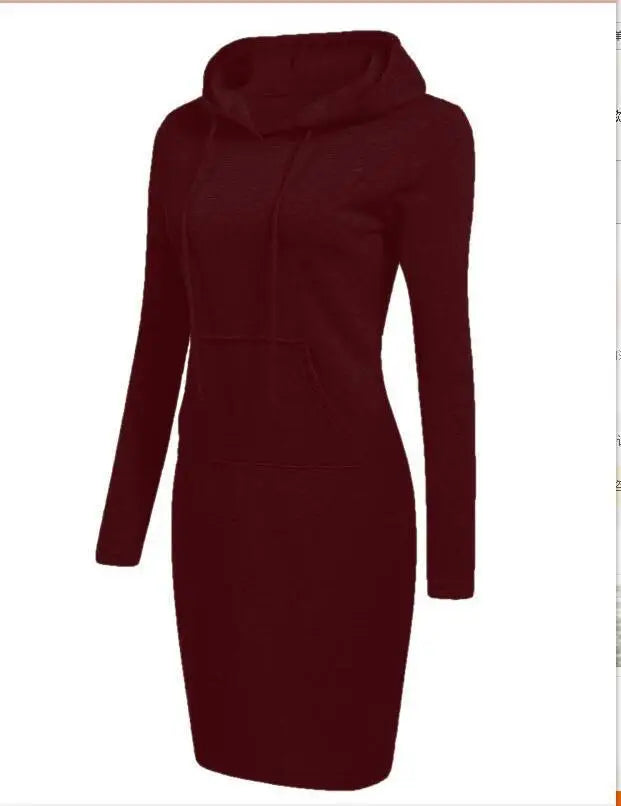 Solid Color Hooded Long-Sleeve Dress