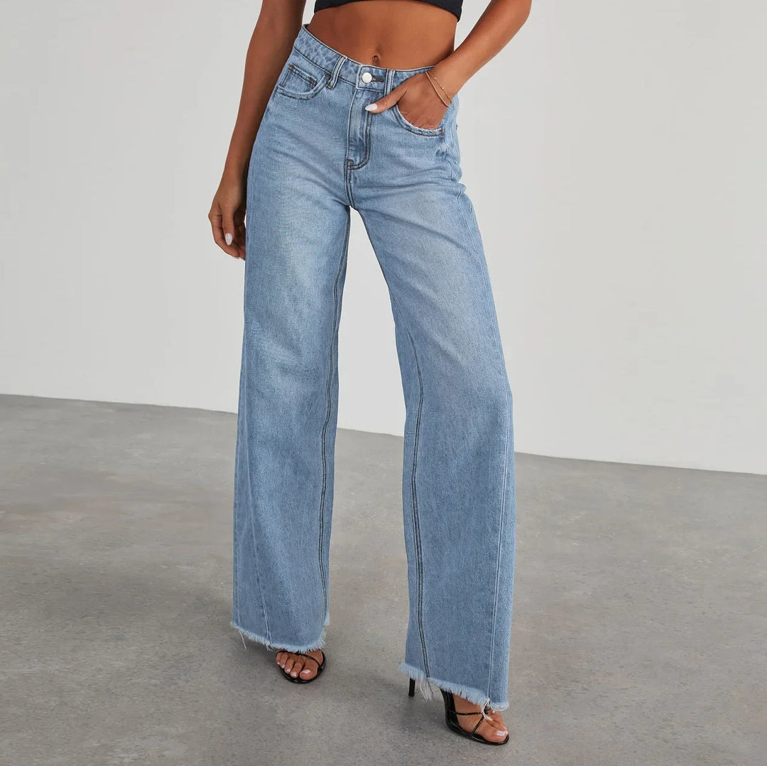 Solid Color Loose Wide Leg Side Seam Jeans
