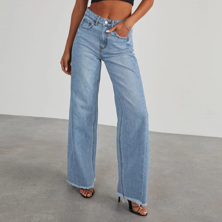 Solid Color Loose Wide Leg Side Seam Jeans