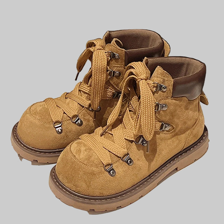 Lace Up Suede Western Platform Boots