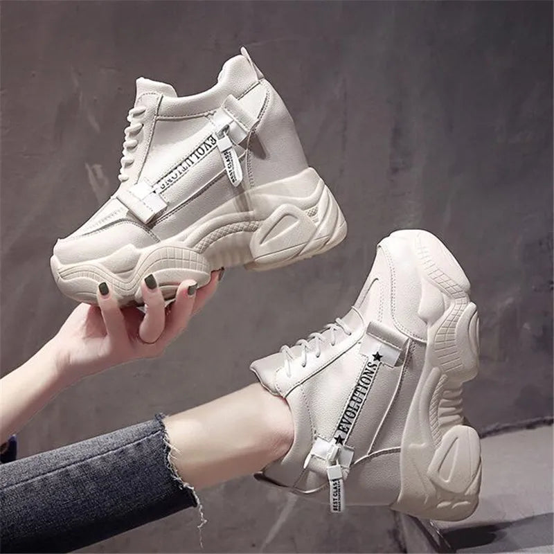 Chunky 12CM Leather Vulcanized Platform Sneakers