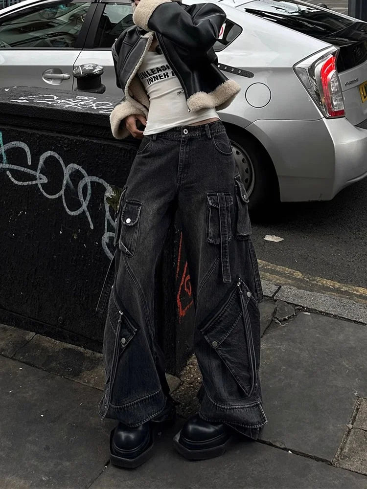 Punk Style Gothic Y2K  Washed Baggy Jeans