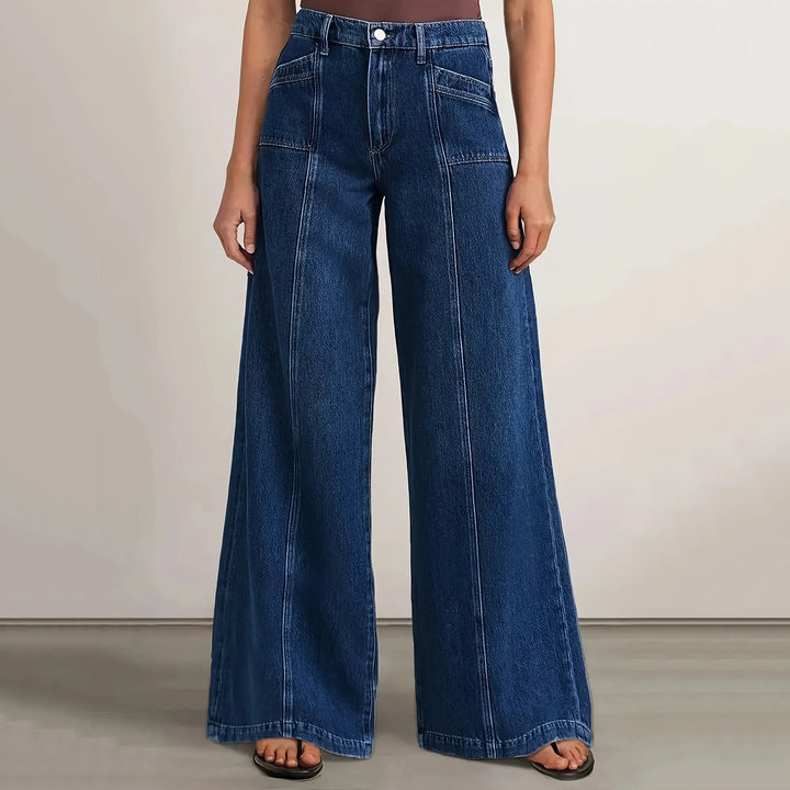 Micro-Flared Wide-Leg Mid-Waist Jeans
