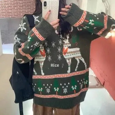 Cozy Red Deer Knitted Christmas Sweater