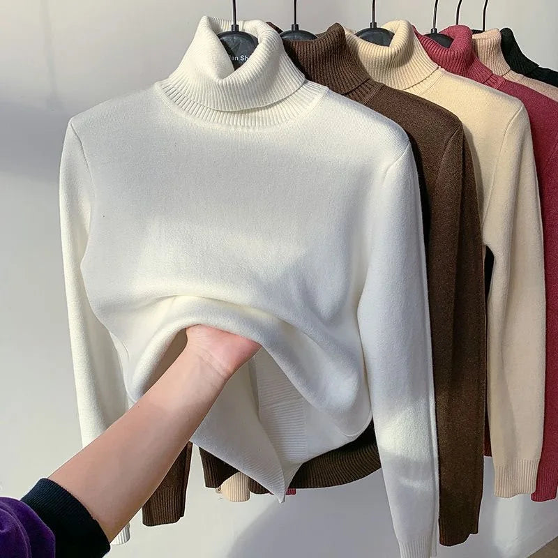 Elegant Women's Thick Velvet Lined Turtleneck Sweater