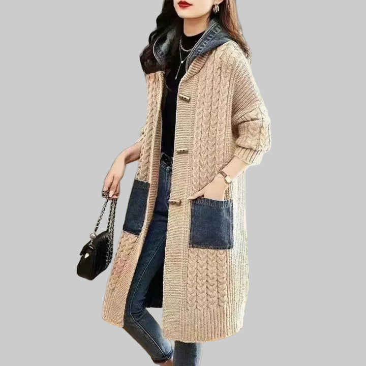 Spring Autumn Loose-Fit Hooded Knitted Cardigan