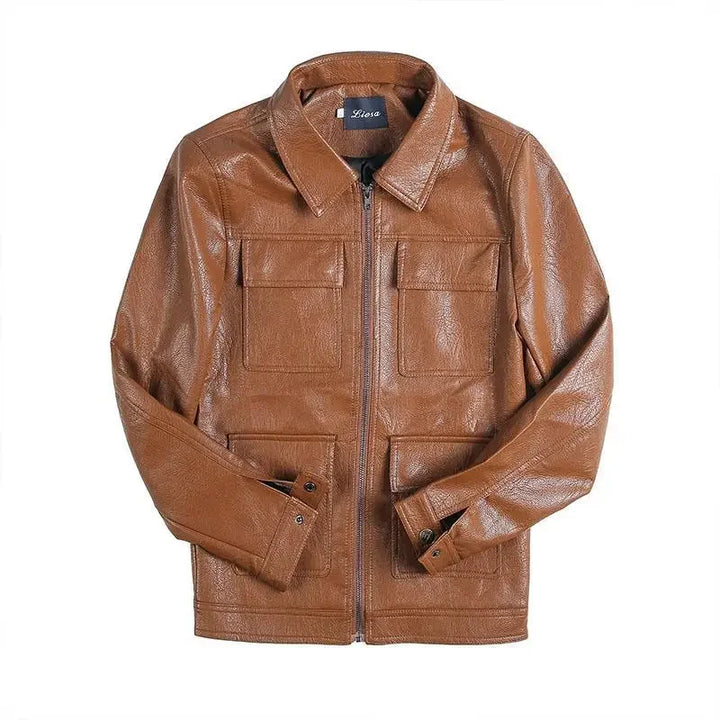 Slim Fit British Style Pure Color Leather Jacket