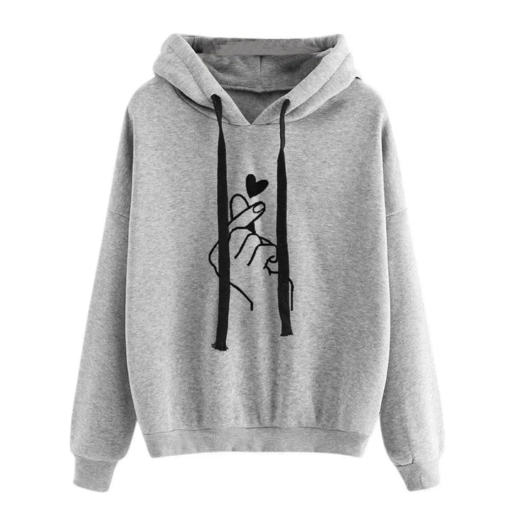 Casual Heart Print Solid Color Hoodie