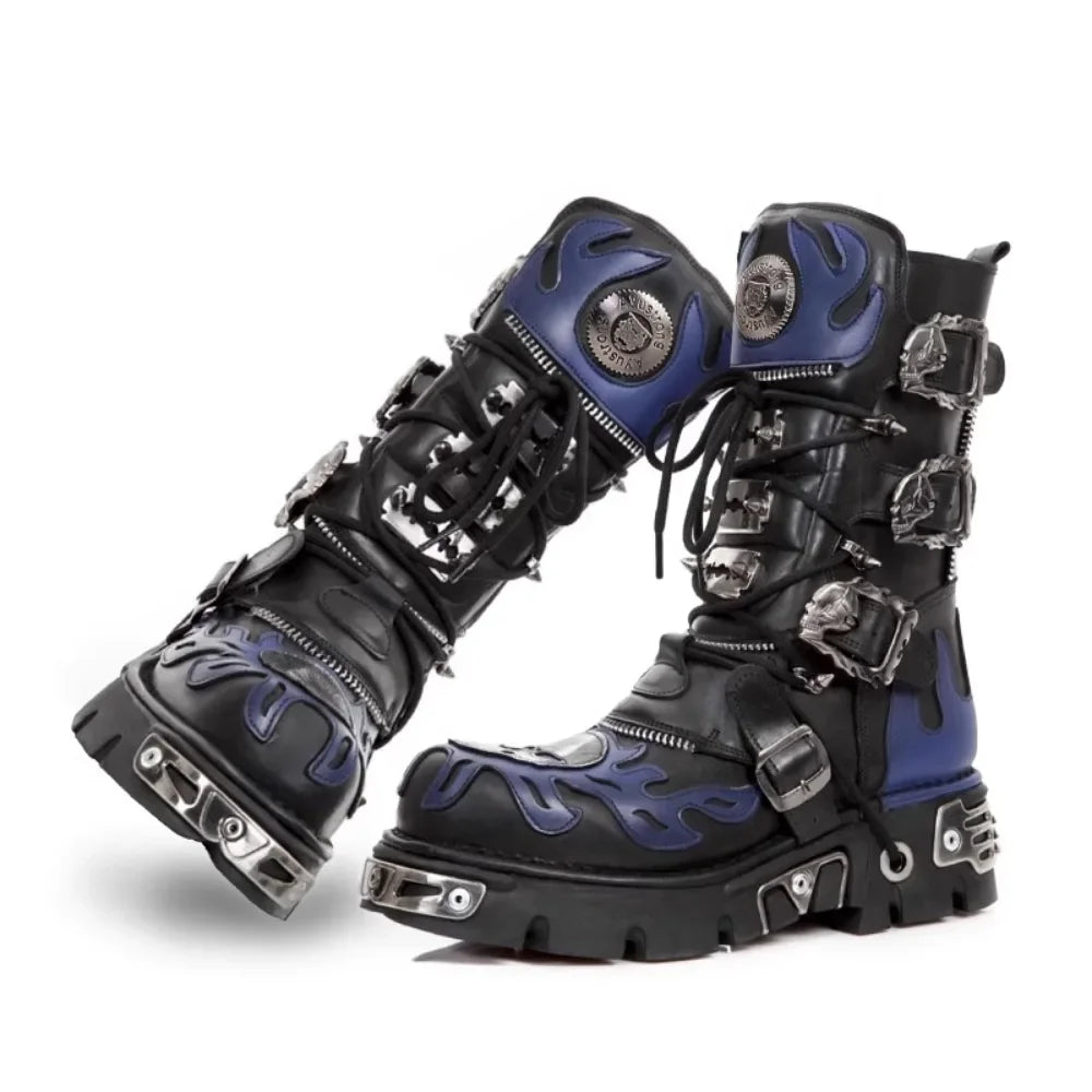 Flame Metallic Goth Skull Punk Motorcycle Boots