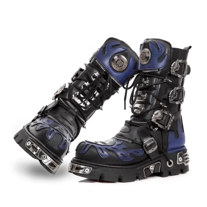 Flame Metallic Goth Skull Punk Motorcycle Boots