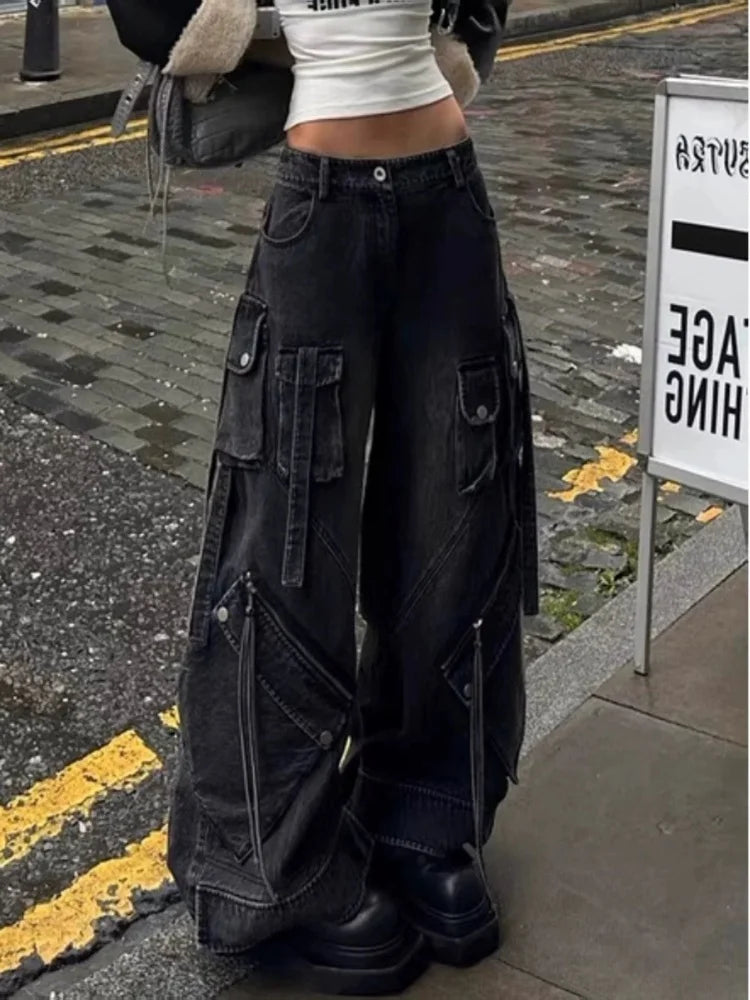 Punk Style Gothic Y2K  Washed Baggy Jeans