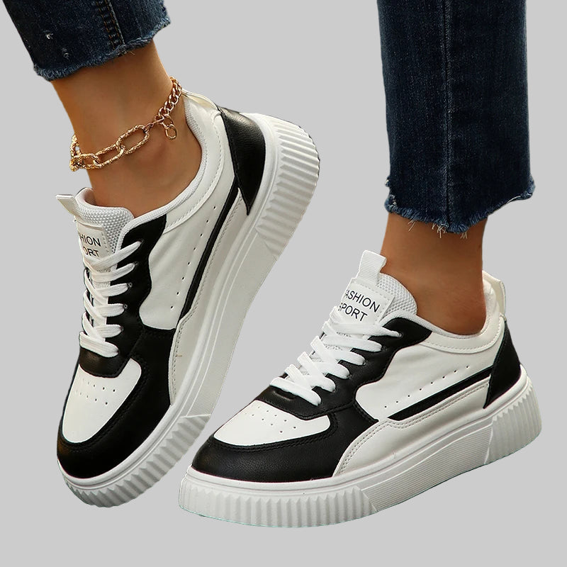 Lace-Up Vulcanized PU Leather Sneakers