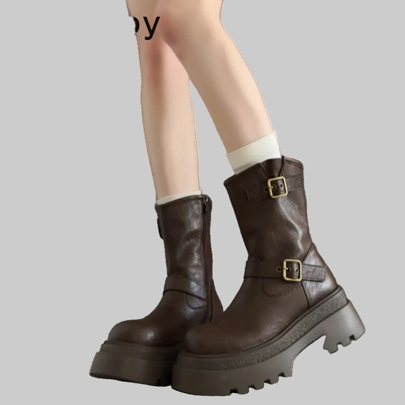 Punk Style Autumn Winter Ankle Boots with Belt Buckle