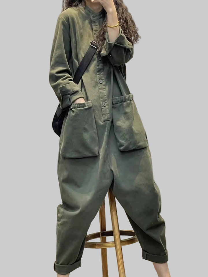 Long Sleeve Solid Color Jumpsuit with Pockets
