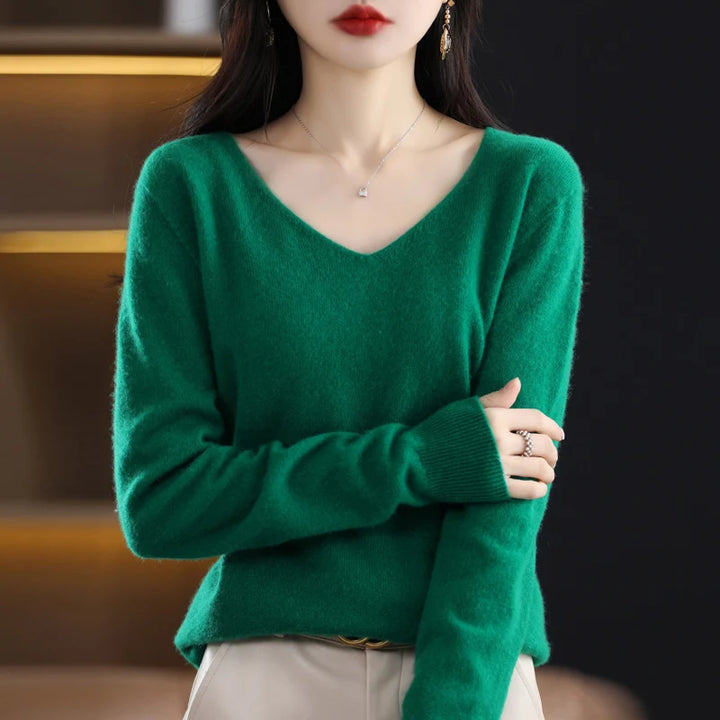 100% Pure Merino Wool Women's V-Neck Sweater