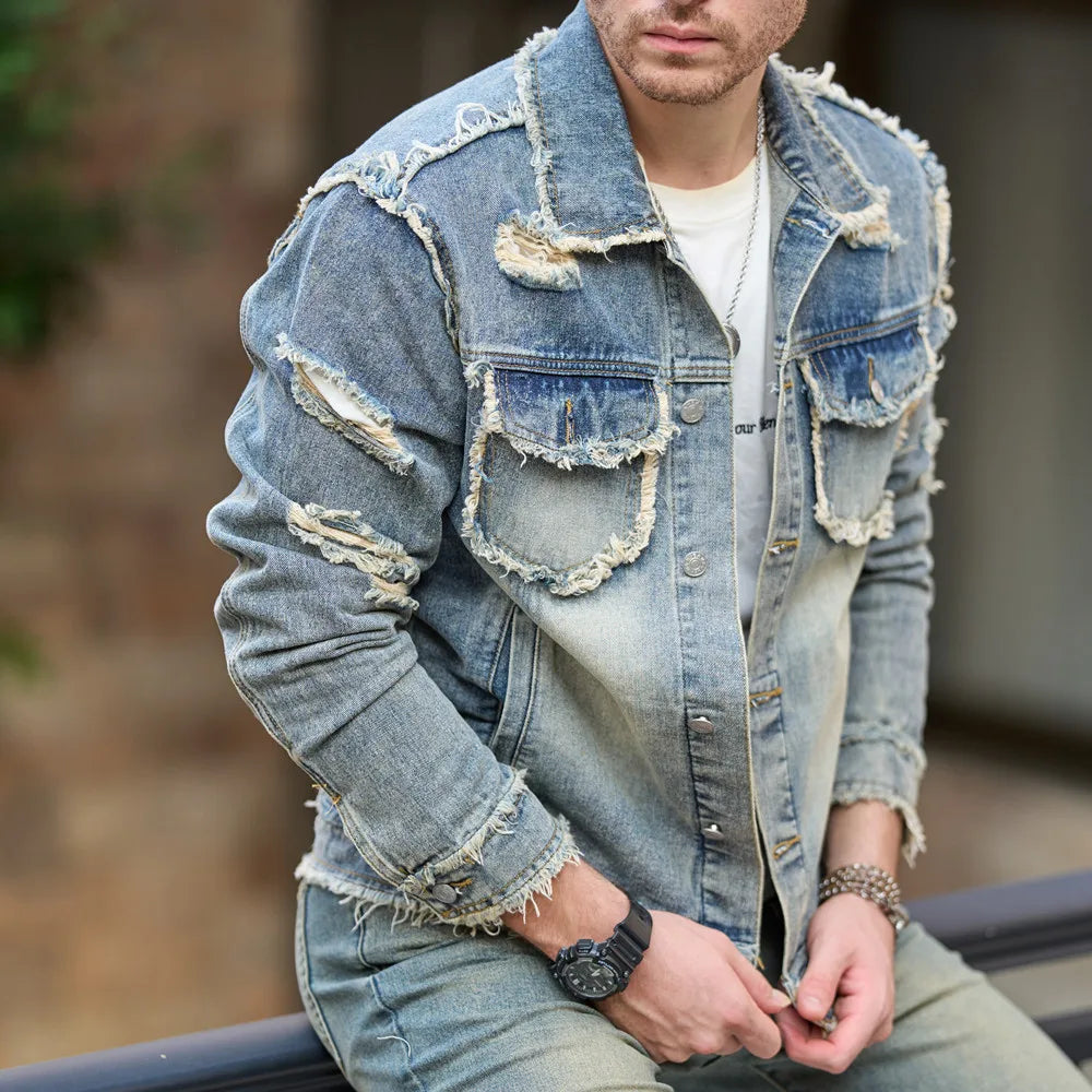 Ripped Slim Denim Streetwear  Jacket