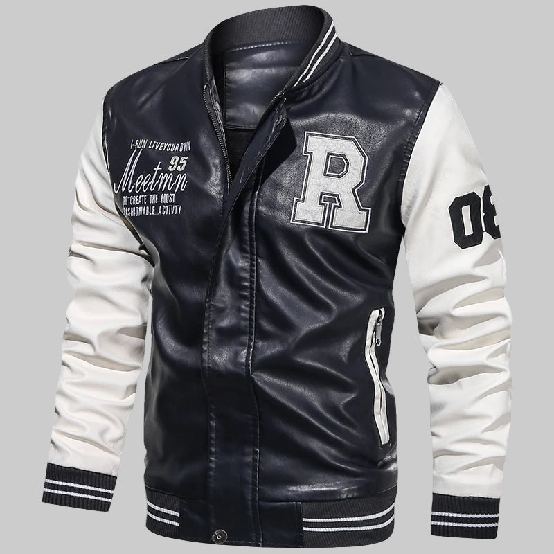 CB American baseball collar PU Leather jacket