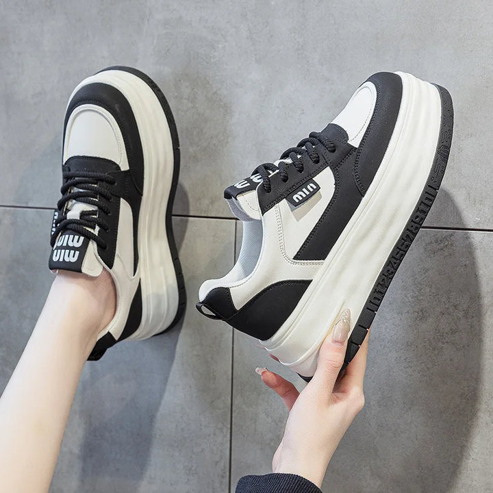 Genuine Leather Cloth Suede Chunky Platform Sneakers