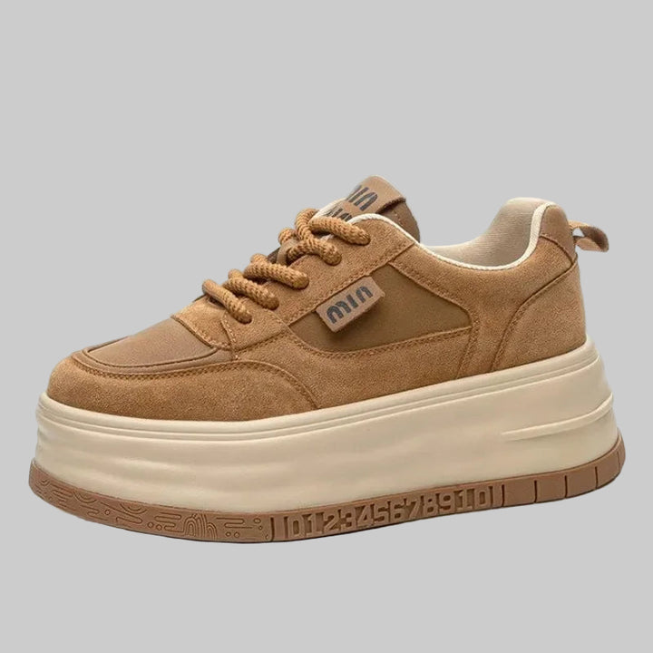 Genuine Leather Cloth Suede Chunky Platform Sneakers