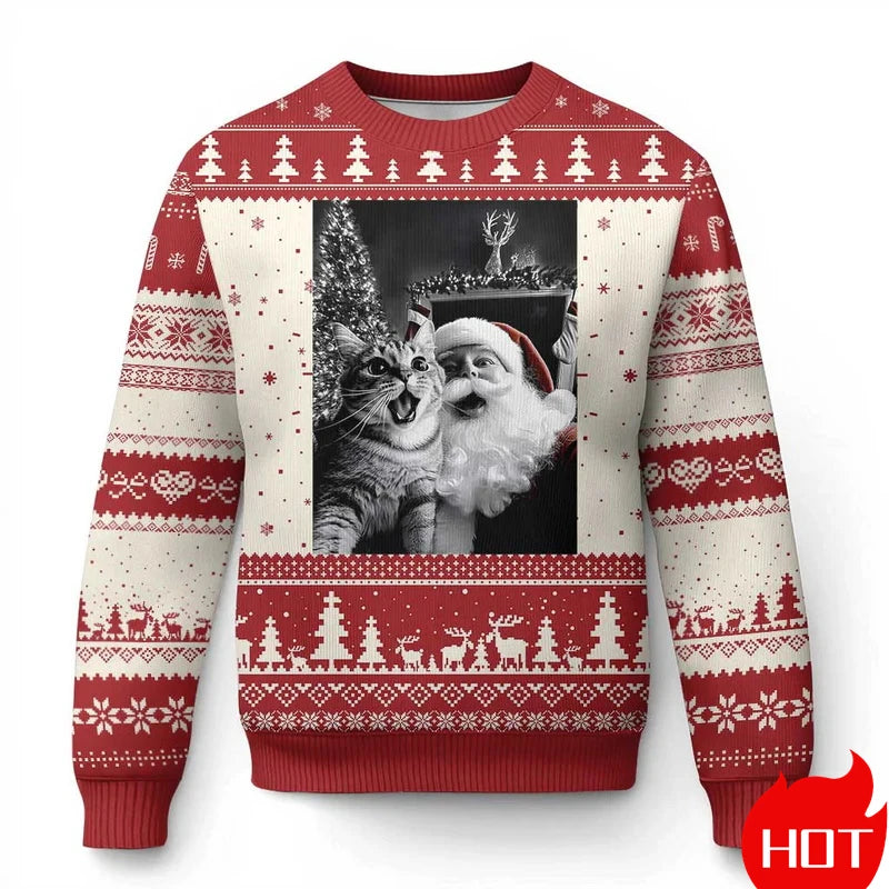Humorous Santa Cat Graphic Ugly Christmas Sweater