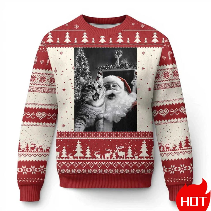 Humorous Santa Cat Graphic Ugly Christmas Sweater