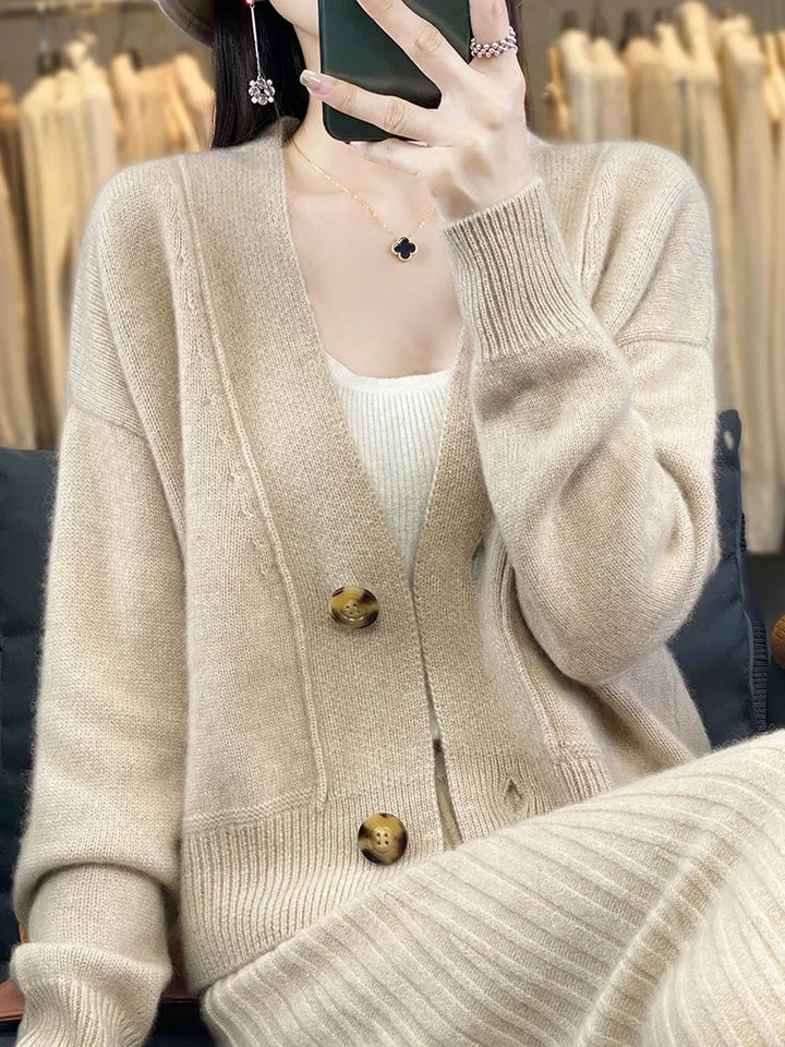 100% Merino Wool V-Neck Cardigan