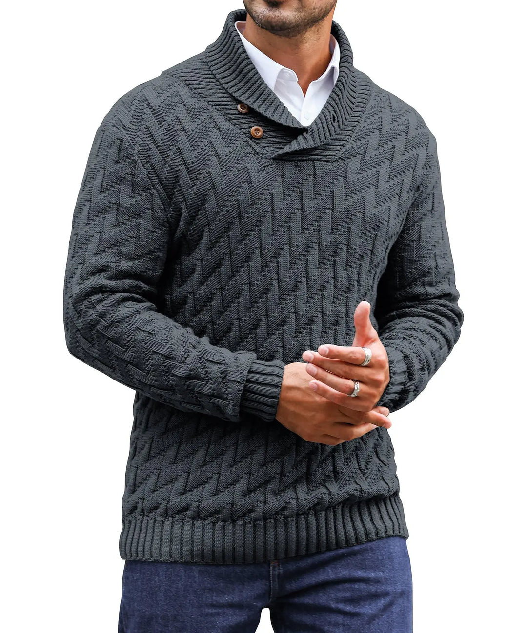 Shawl Collar Cable Knit Sweater