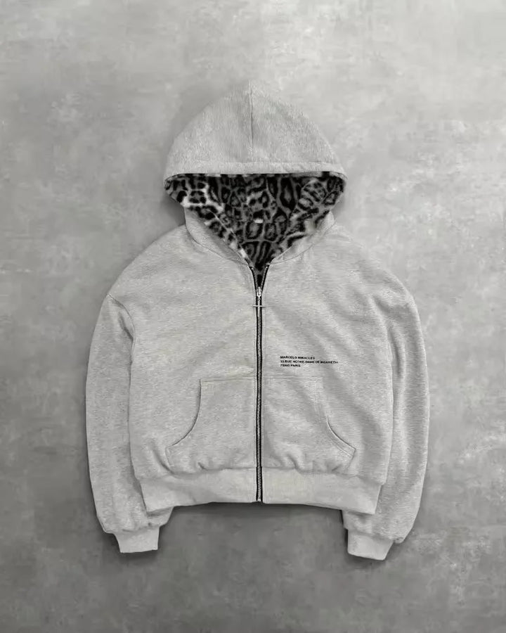 Y2k Gothic leopard print double-sided oversized hoodie