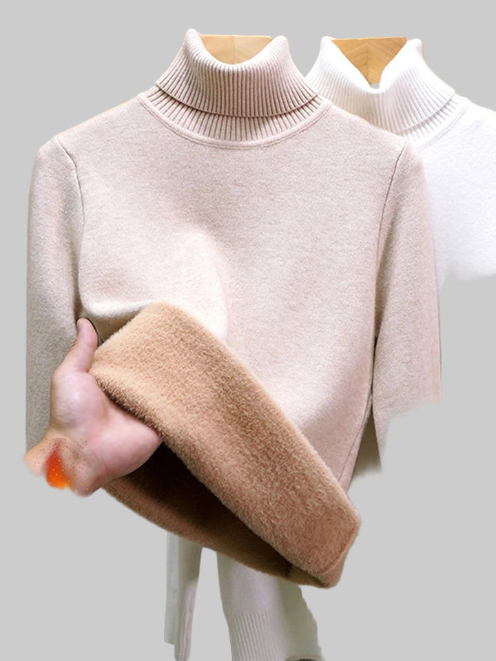 Elegant Women's Thick Velvet Lined Turtleneck Sweater