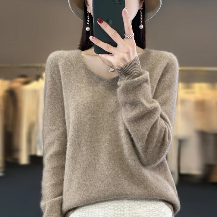 100% Pure Merino Wool V-Neck Autumn Winter Sweater