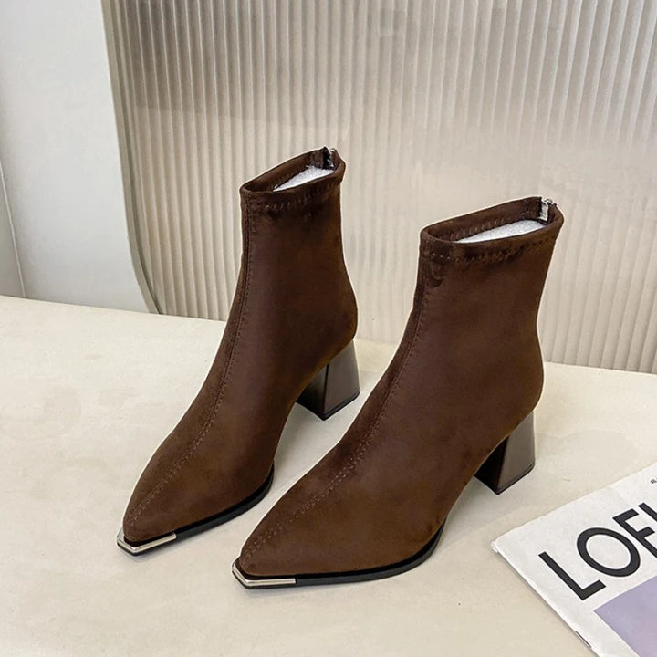 Elegant Pointed Toe Ankle Boots with Thick Heels