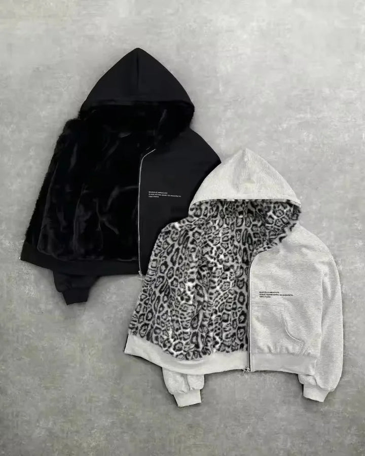 Y2k Gothic leopard print double-sided oversized hoodie