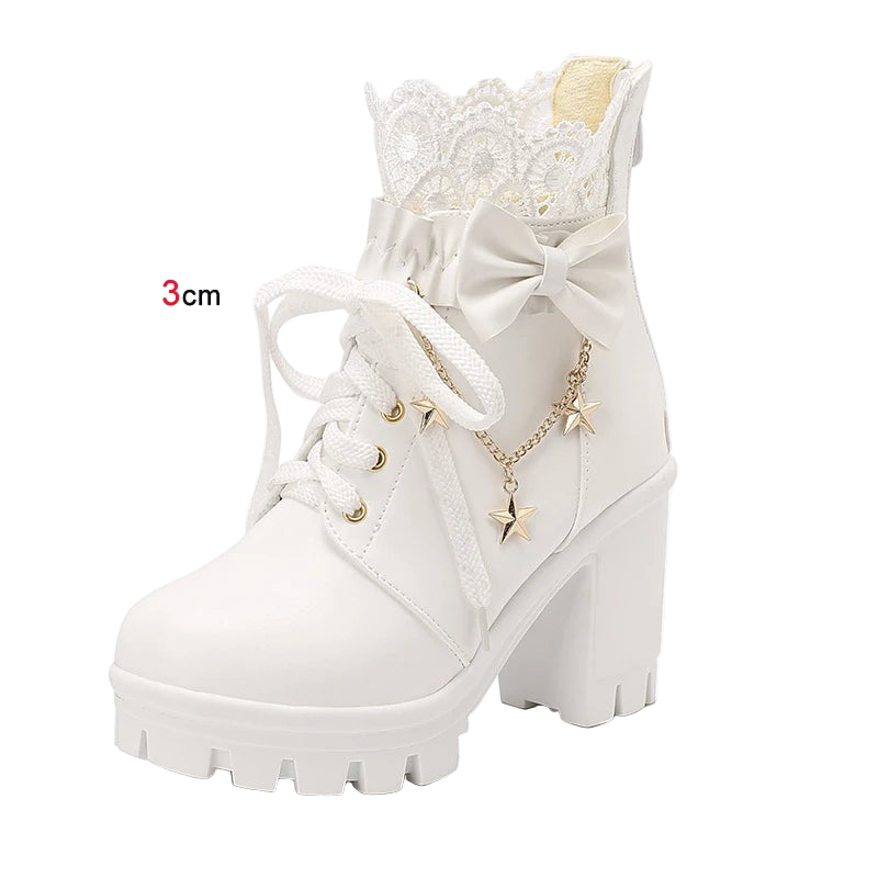 Lace-Up Ankle Boots with Back Zipper