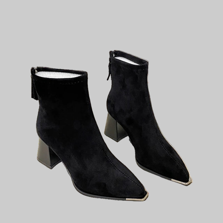 Elegant Pointed Toe Ankle Boots with Thick Heels