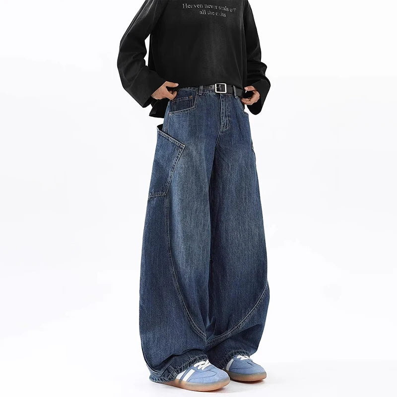 Vintage Y2K Baggy Jeans with Curved Knife Embroidery