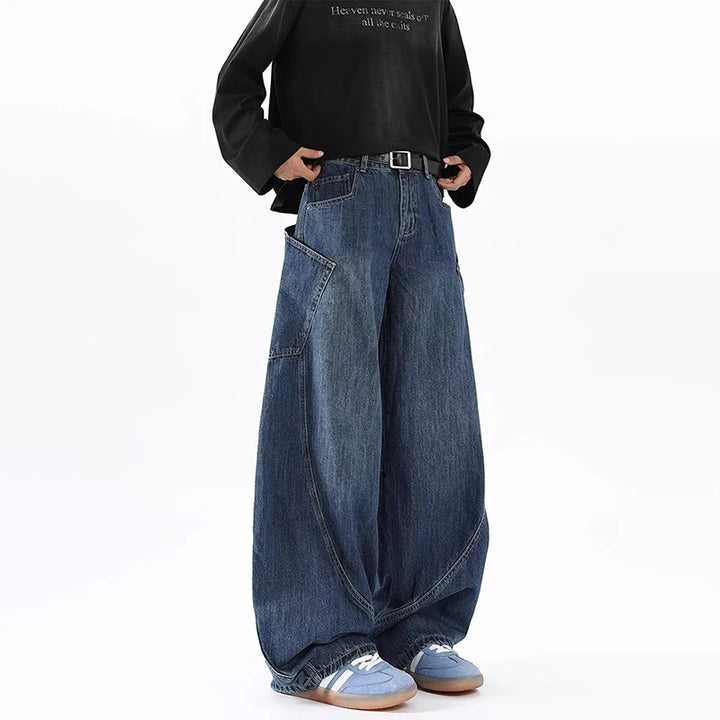 Vintage Y2K Baggy Jeans with Curved Knife Embroidery