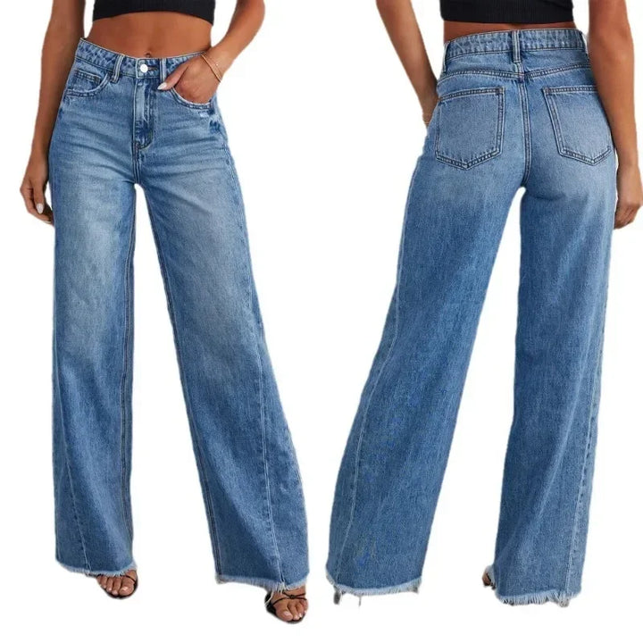 Solid Color Loose Wide Leg Side Seam Jeans