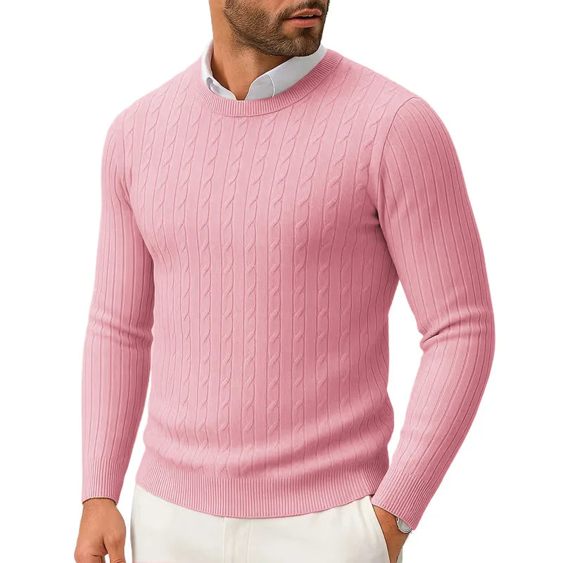 Lightweight Slim Fit Crewneck Cable Knit Sweater