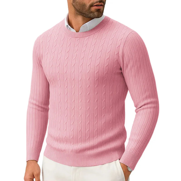 Lightweight Slim Fit Crewneck Cable Knit Sweater