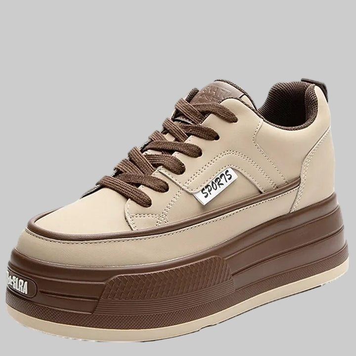 8cm Genuine Leather Platform Chunky Sneakers