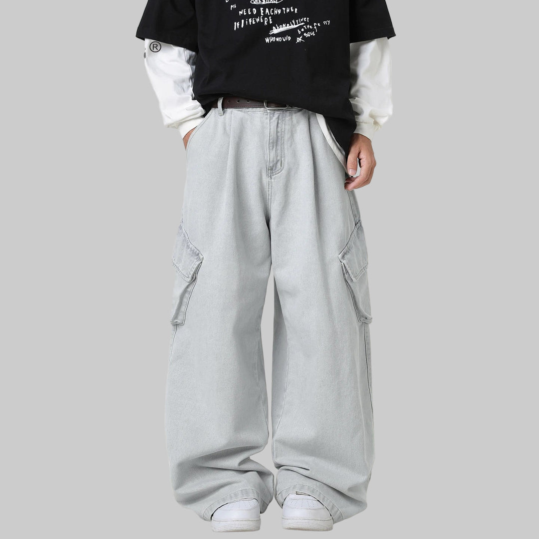 Distressed Retro Cargo 3D Side Pockets Baggy Jeans