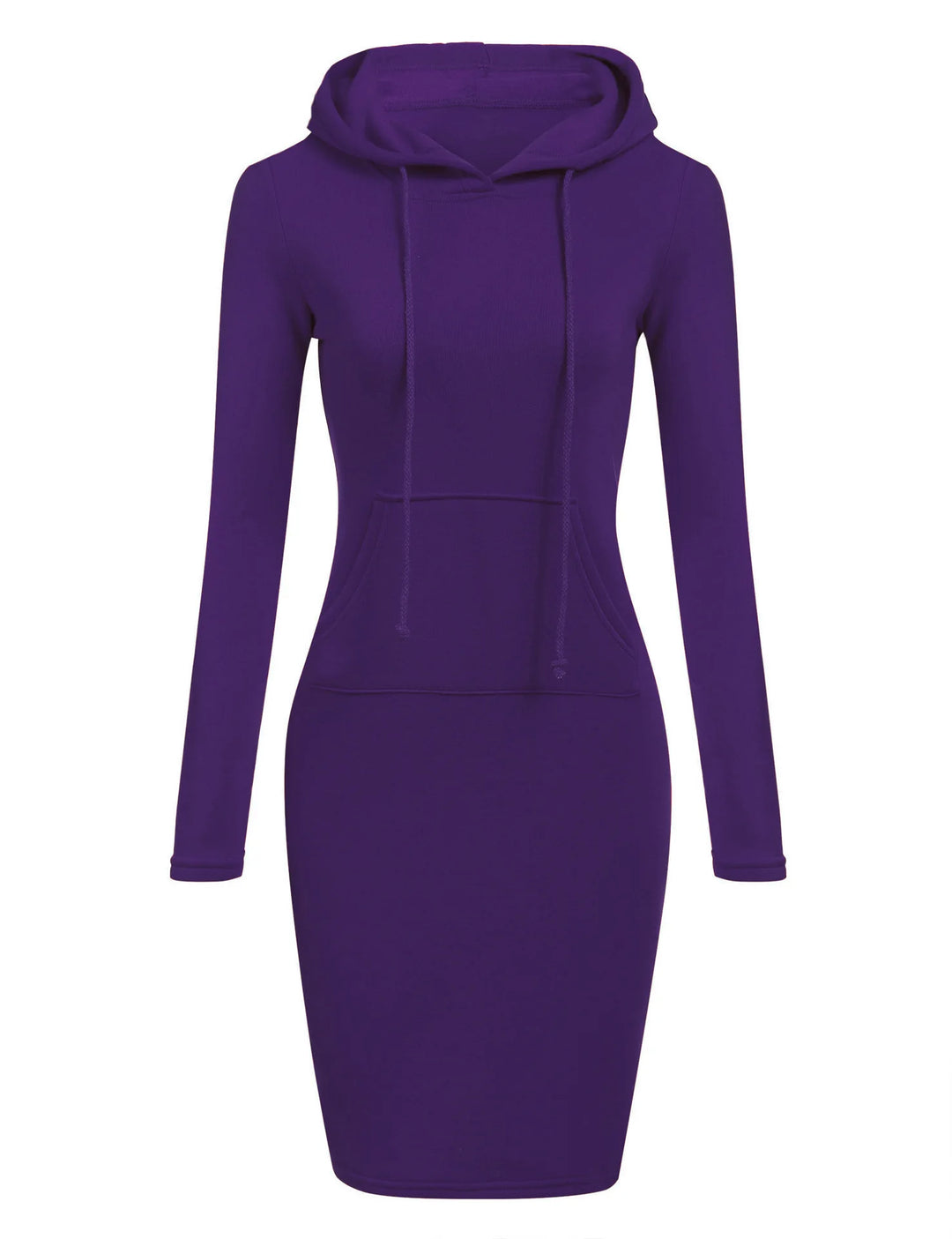 Solid Color Hooded Long-Sleeve Dress