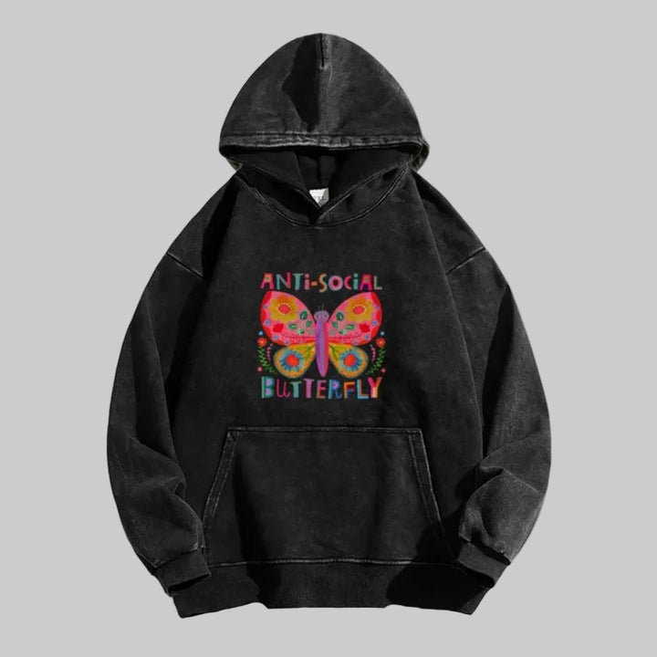 Pure Cotton Color Smudge Butterfly Graphic Print Hoodies